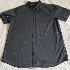 O’Neill mens 100% cotton short sleeve charcoal gray button front shirt, size XXL